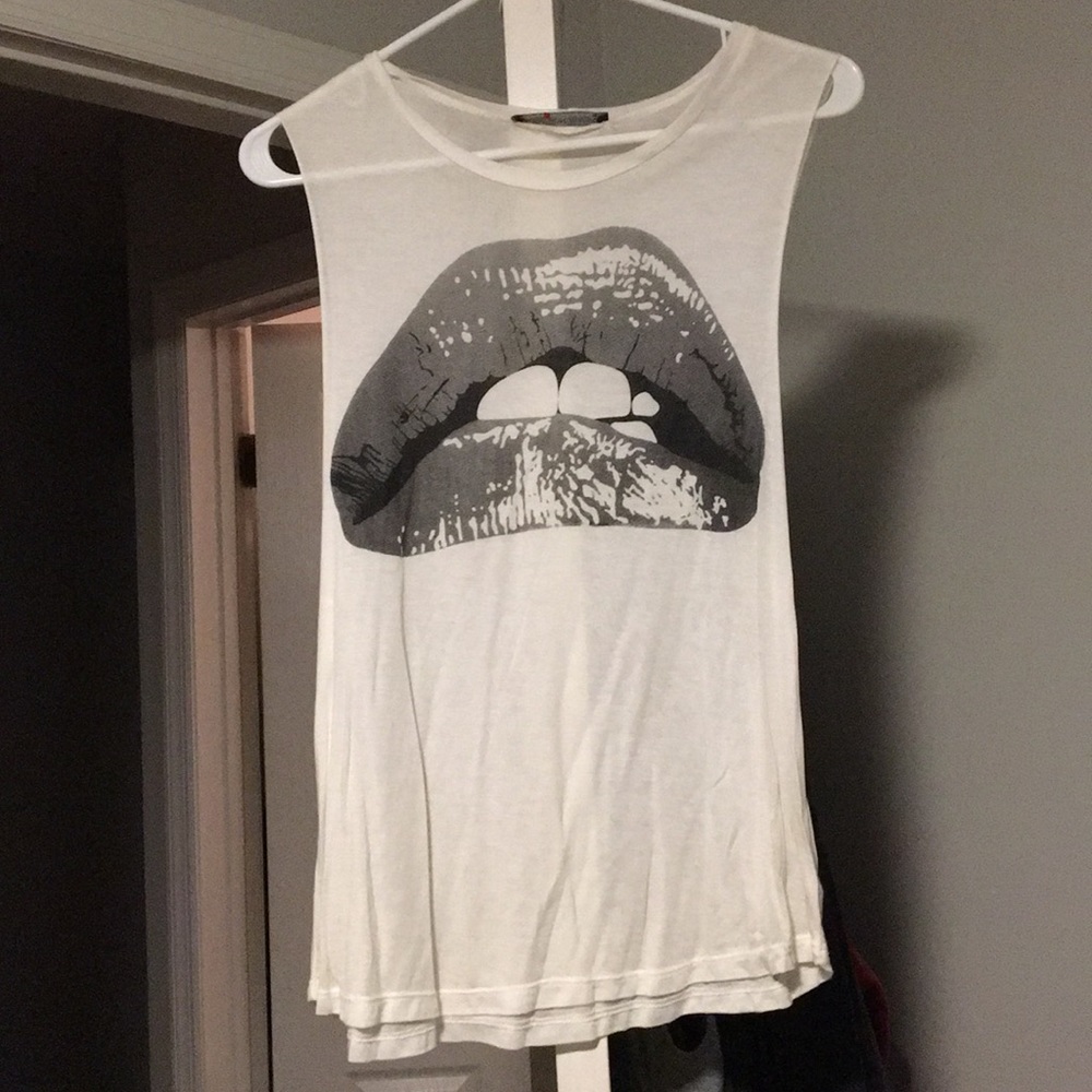 White Tank with Lips detail